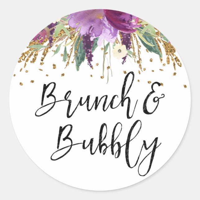 Sticker Rond Brunch et Bubbly Mariage Améthyste Violet (Devant)