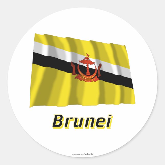 Sticker Rond Brunei agitant drapeau avec nom (Devant)