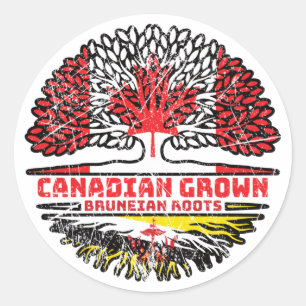 Sticker Rond Brunéi Brunéi Drapeau canadien des racines d'arbre