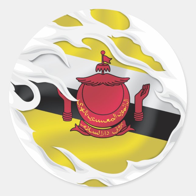 Sticker Rond Brunéi Darussalam déchiré le drapeau (Devant)
