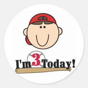 Sticker Rond Brunette Boy Baseball 3e Anniversaire Tshirts