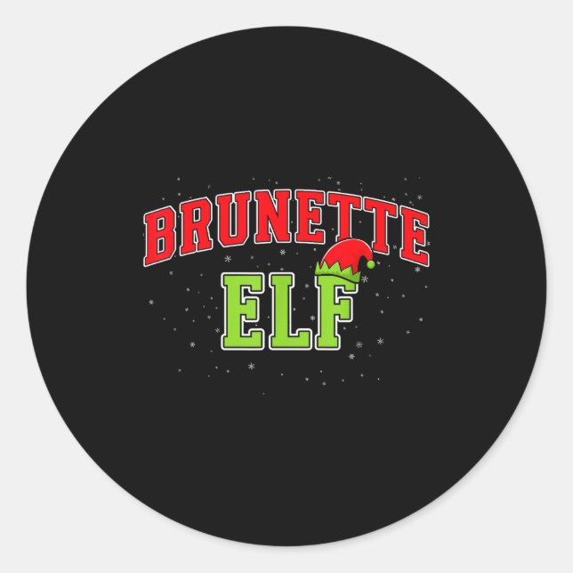 Sticker Rond Brunette Elf Christmas Family Matching Group Xmas  (Devant)