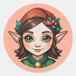 Sticker Rond Brunette Elf Portrait