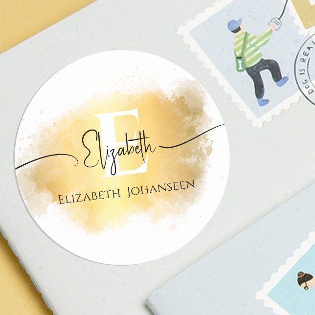 Sticker Rond Brush Gold Stroke Blanc Monogramme Noir Nom du scr (Créateur téléchargé)