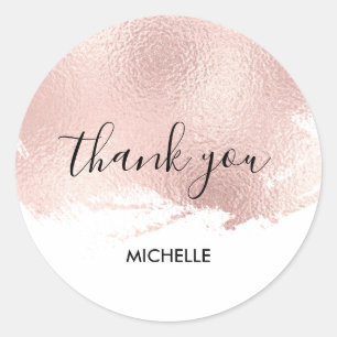 Sticker Rond Brush or rose simple et moderne merci