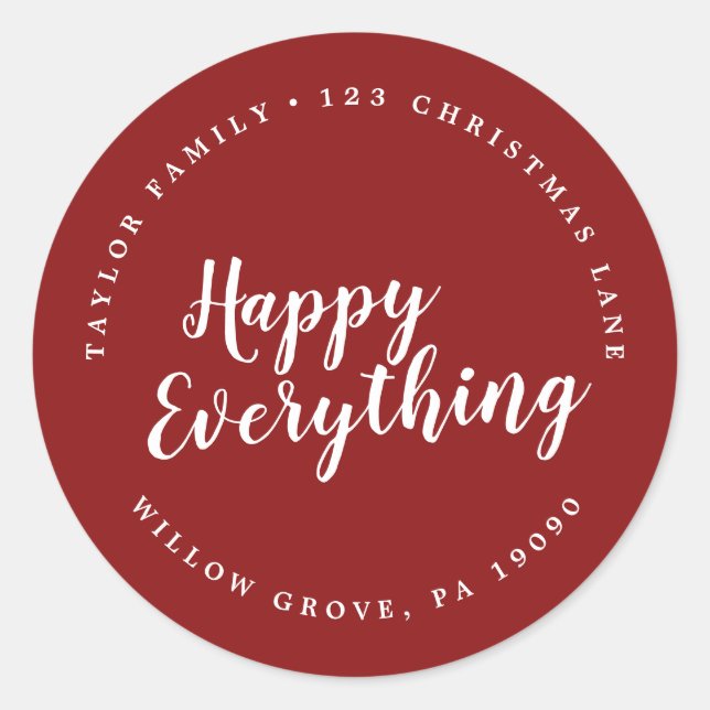 Sticker Rond Brush Red Happy Everything Circular Adresse de ret (Devant)