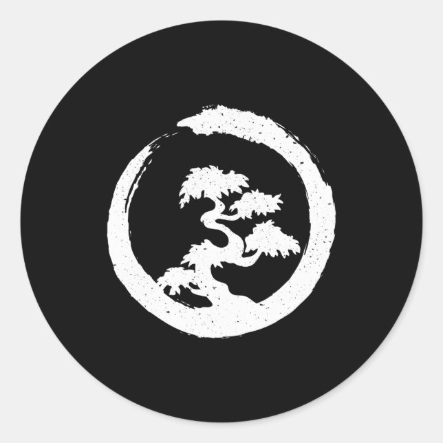 Sticker Rond Brush Stroke de l'arbre Bonsai W Enso (Devant)