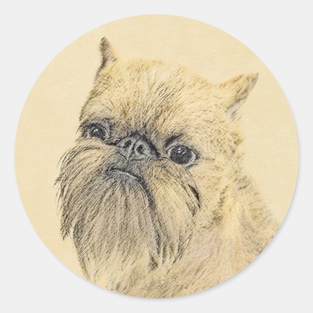 Sticker Rond Bruxelles Griffon Peinture - Cute Original Chien A (Devant)