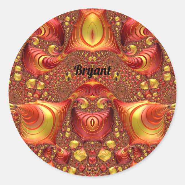 Sticker Rond BRYANT ~ Rouge Brown Jaune Conception fractaire ~ (Devant)