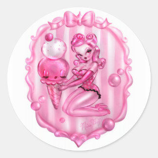 Sticker Rond Bubble Gomme Crème de glace Épingle vers le haut