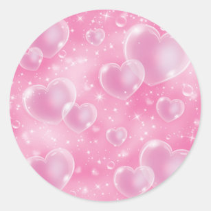 Sticker Rond Bubble rose Coeurs mignonette Girly 90's Style Ann