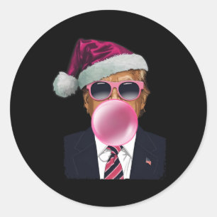Sticker Rond Bubblegum Trump souffler bulle gomme Noël rose
