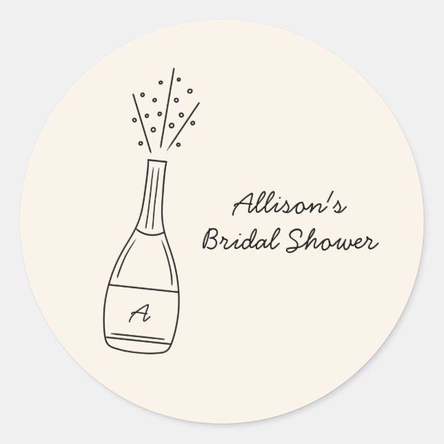 Sticker Rond Bubbly Popping Champagne Bottle Bridal Shower (Devant)