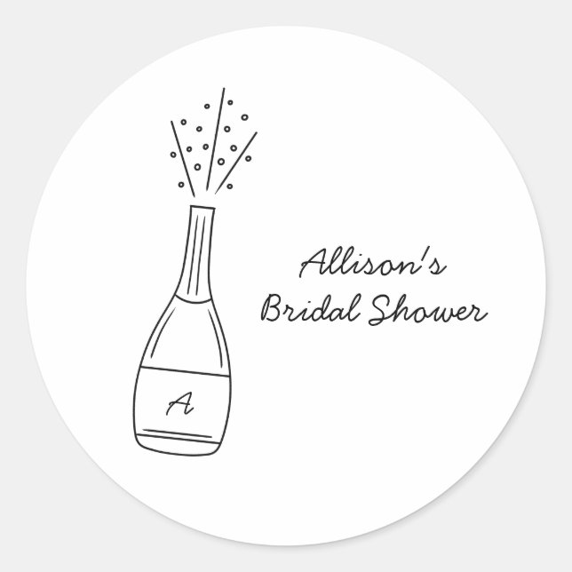 Sticker Rond Bubbly Popping Champagne Bottle Bridal Shower (Devant)