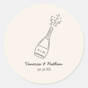 Sticker Rond Bubbly Popping Champagne Bouteille Mariage Whimsic
