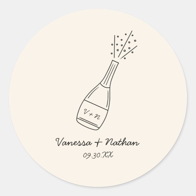 Sticker Rond Bubbly Popping Champagne Bouteille Mariage Whimsic (Devant)