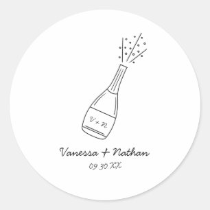 Sticker Rond Bubbly Popping Champagne Bouteille Mariage Whimsic