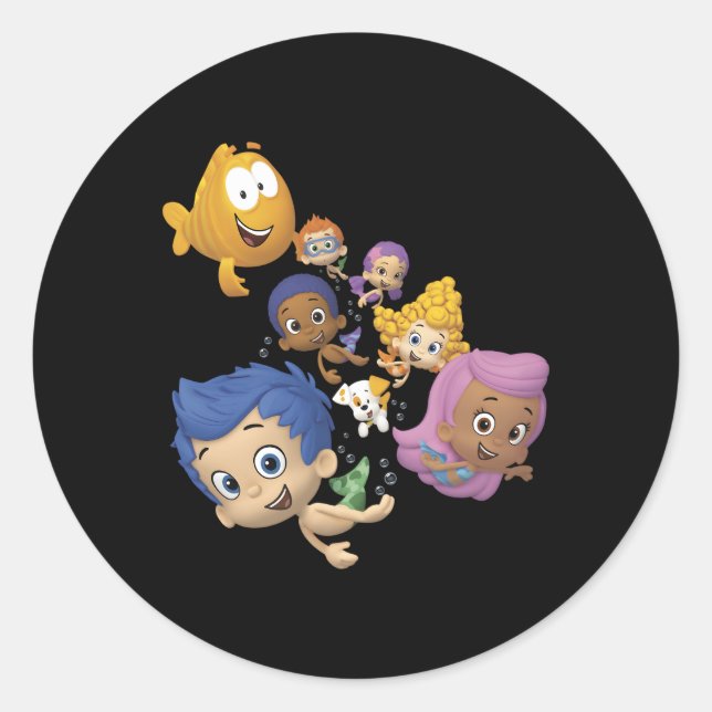 Sticker Rond Buble Guppies Full Cast Natation Portrait (Devant)