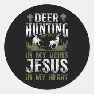 Sticker Rond Buck Deer Chasse Chasseur Jésus Foi Cerf Vintage