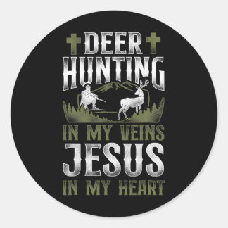 Sticker Rond Buck Deer Chasse Chasseur Jésus Foi Cerf Vintage