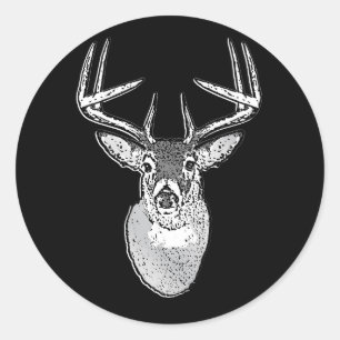 Sticker Rond Buck on Black White Tail Deer