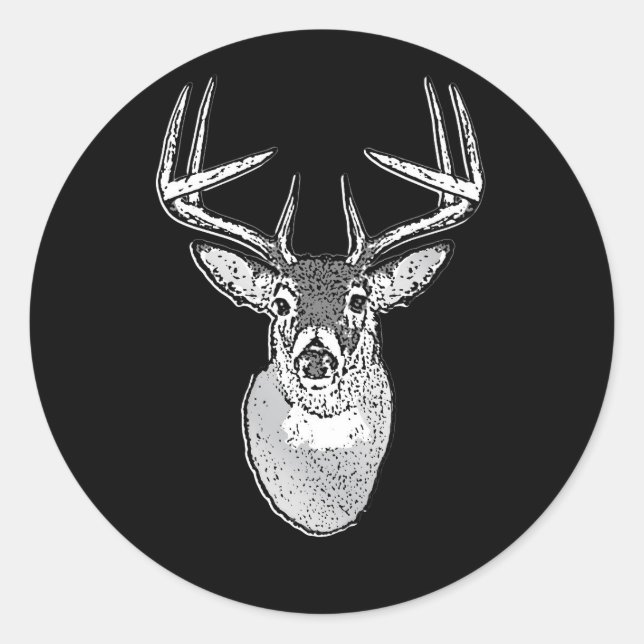 Sticker Rond Buck sur noir design White Tail Deer (Devant)