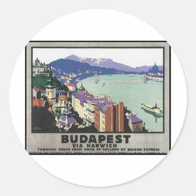 Sticker Rond Budapest via Harwich (Devant)