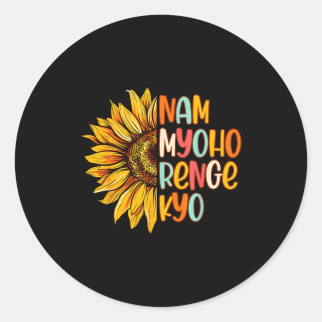 Sticker Rond Buddhist Buddhism Sunflower Nam A Myoho Renge Kyo  (Devant)