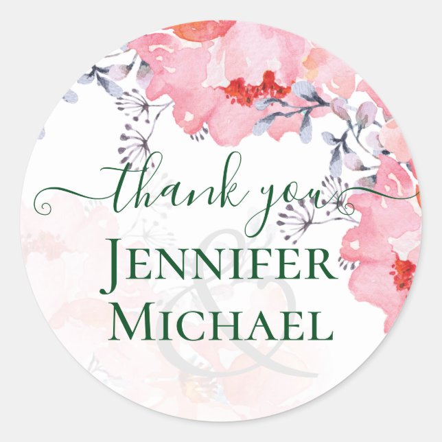 Sticker Rond Budget Blush rose Floral Dusty Blue Mariage (Devant)