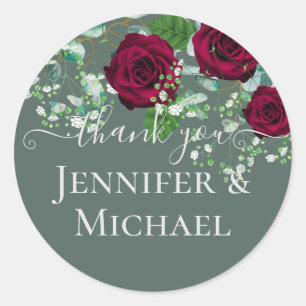 Sticker Rond BUDGET Bourgogne Rouge Roses Gypsophila MARIAGE