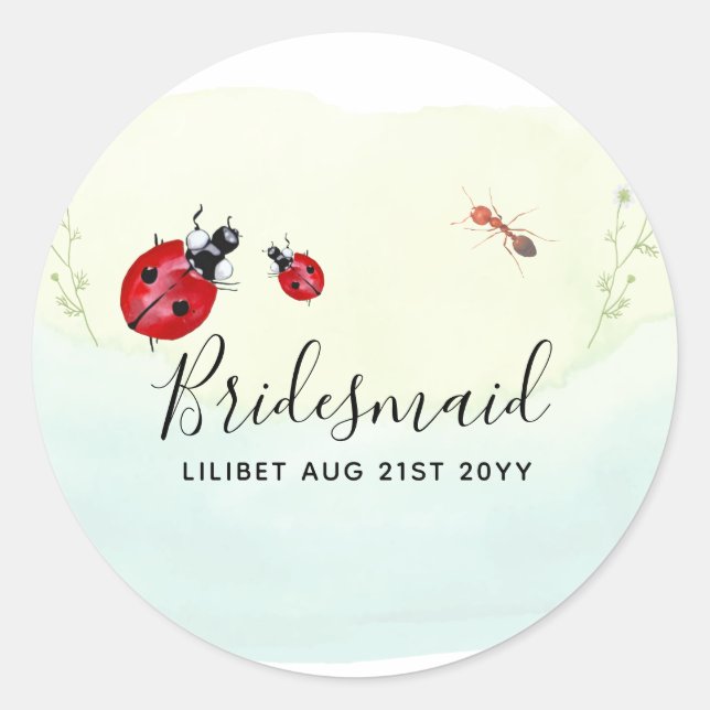 Sticker Rond BUDGET Bridesmaid Fête des filles cadeaux LADYBUGS (Devant)