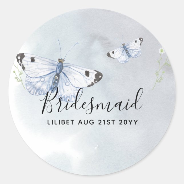 Sticker Rond BUDGET Bridesmaid Parti de mariage Dons BUTTERFLIT (Devant)