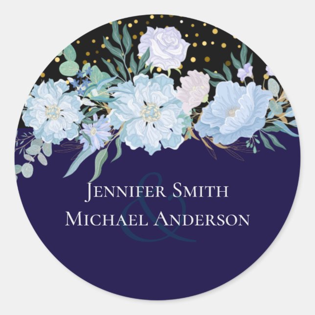 Sticker Rond Budget de mariage floral bleu aqua marine (Devant)