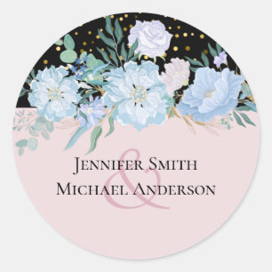 Sticker Rond Budget de mariage floral rose poudré bleu poussièr