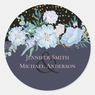 Sticker Rond Budget de mariage floral rose poudré et bleu pouss