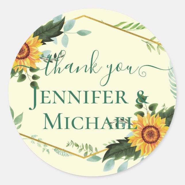 Sticker Rond Budget de mariage rustique avec tournesols (Devant)