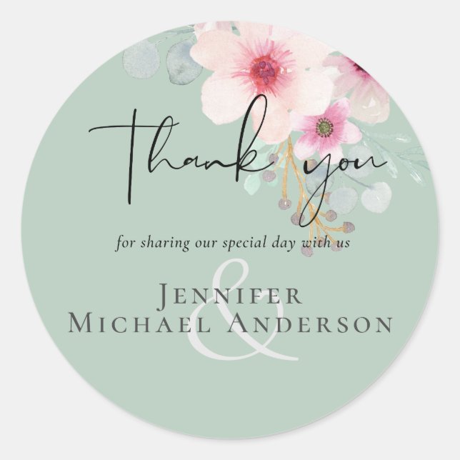 Sticker Rond Budget du script de Mariage floral rose vif (Devant)