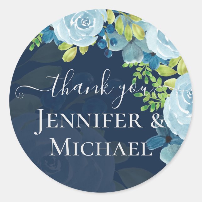 Sticker Rond Budget Dusty Blue Flowers Sage Mariage (Devant)