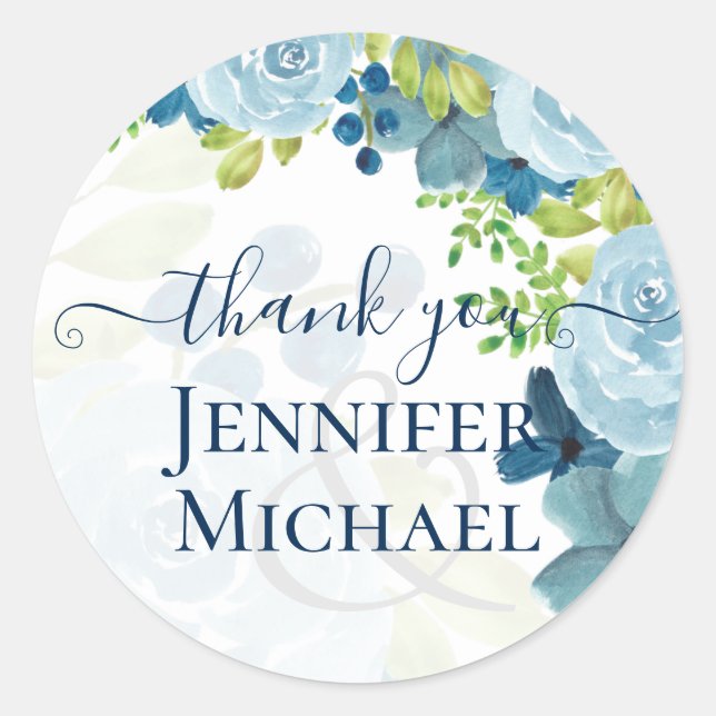 Sticker Rond Budget Dusty Blue Flowers Sage Mariage (Devant)