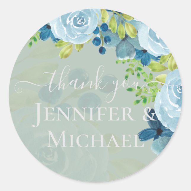 Sticker Rond Budget Dusty Blue Flowers Sage Mariage (Devant)
