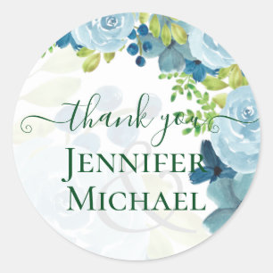 Sticker Rond Budget Dusty Blue Flowers Sage Mariage