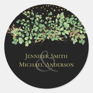 Sticker Rond Budget Greenery Feuille Night Sky Mariage