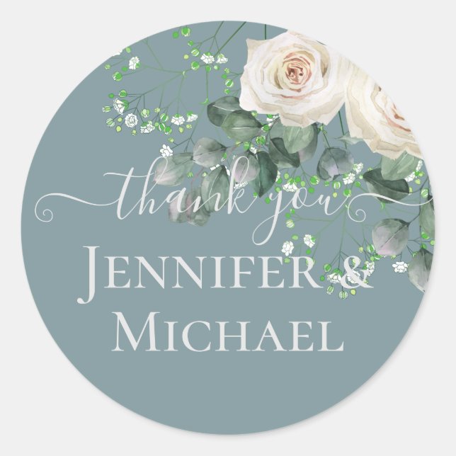Sticker Rond Budget Mariage Feuille de White Roses Sage Eucalyp (Devant)