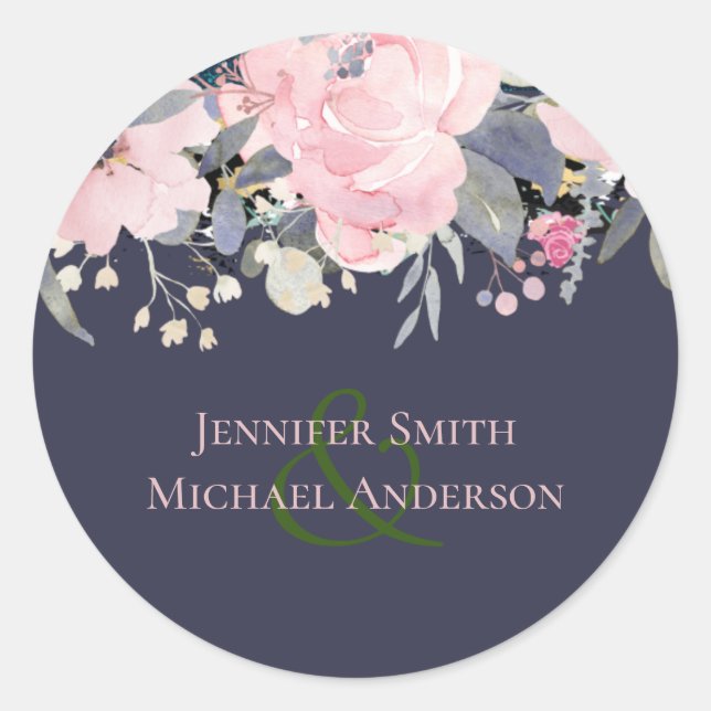 Sticker Rond Budget Mariage floral rose pâle bleu (Devant)