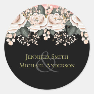 Sticker Rond Budget Mariage rose noir rose