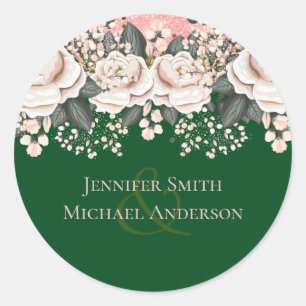 Sticker Rond Budget Mariage végétal rose vert