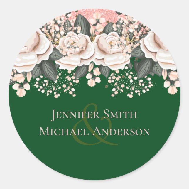 Sticker Rond Budget Mariage végétal rose vert (Devant)