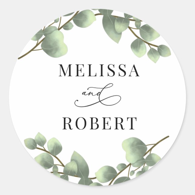 Sticker Rond Budget minimaliste Eucalyptus Mariage Classic Roun (Devant)