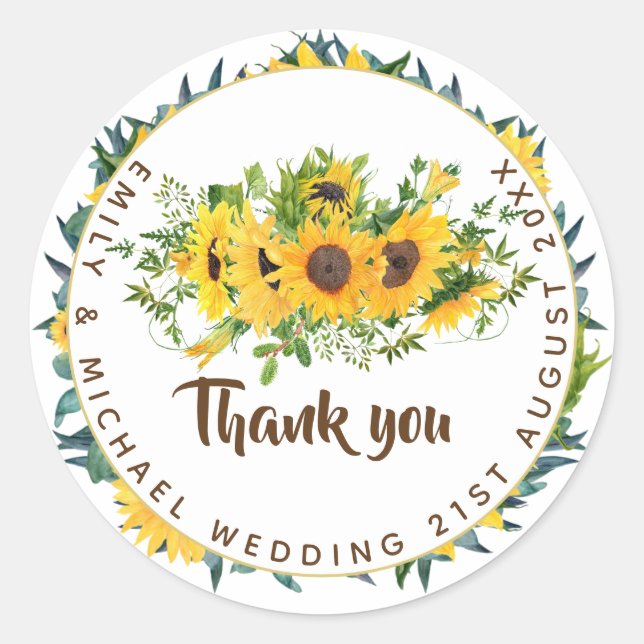 Sticker Rond Budget Rustique Sunflowers Cadeau, Favoriser, Mots (Devant)