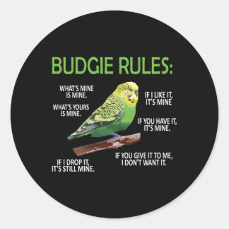 Sticker Rond Budgie Rules Budgie Parakeet Bird Budgerigar